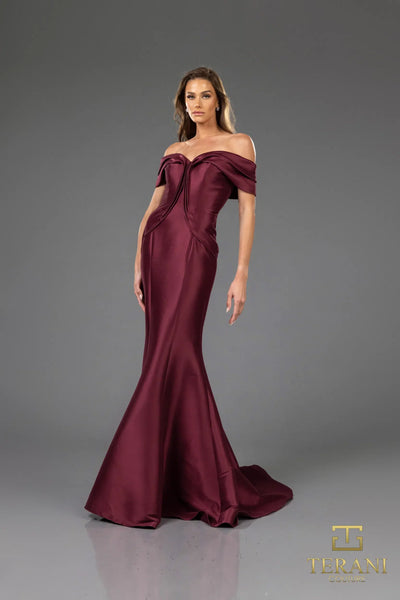 Terani Couture 251E4565 Sophisticated Formal Off-Shoulder Trumpet Evening Mikado Dress