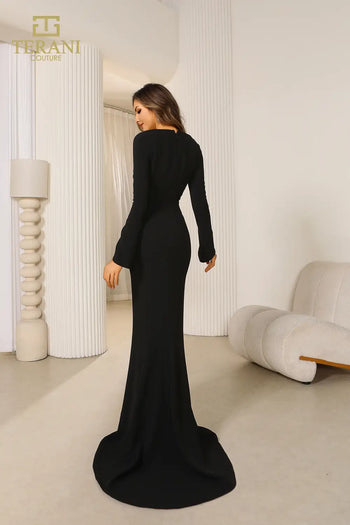 Terani Couture 251E4571 Vestido de noche formal ajustado de manga larga