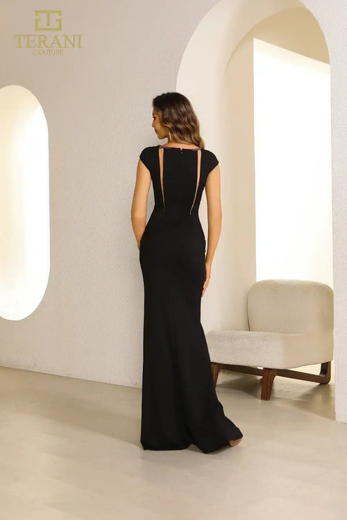 Terani Couture 251E4586 Elegant Evening Wedding Beaded Cap Sleeve Formal Jersey Dress
