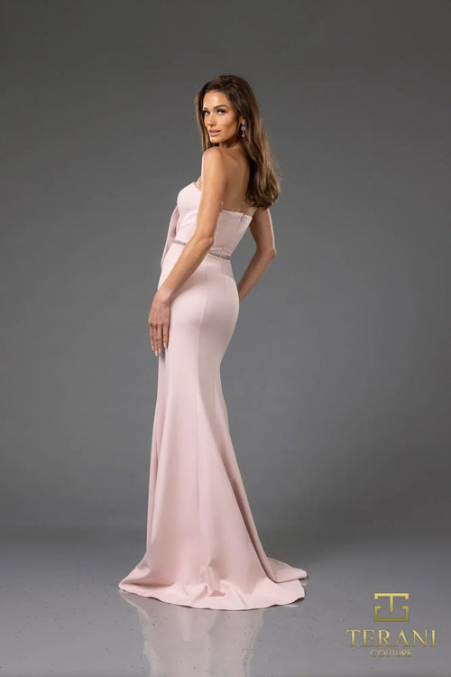 Terani Couture 251E4631 Glamorous Evening Sleeveless Long Formal Stretch Satin Dress