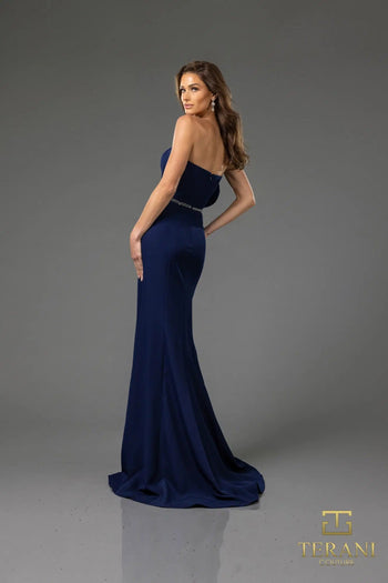 Terani Couture 251E4631 Ruffled One-Shoulder Formal Evening Gown with Slit