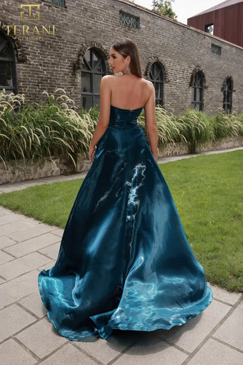 Terani Couture 251e4637 Vestido de noche largo de organza sin mangas en corte A
