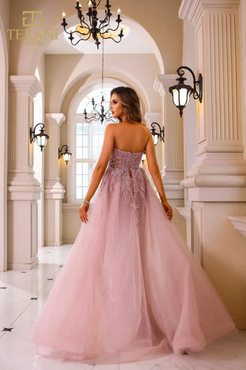 Vestido de fiesta largo entallado con cuentas Terani Couture 251GL4312: elegante vestido formal
