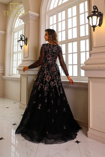 Terani Couture 251m4408 Vestido de noche formal de manga larga con adornos