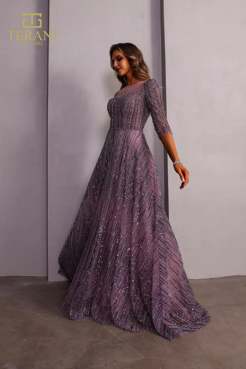 Terani Couture 251M4409 Beaded Formal Ball Gown with Long Sleeves