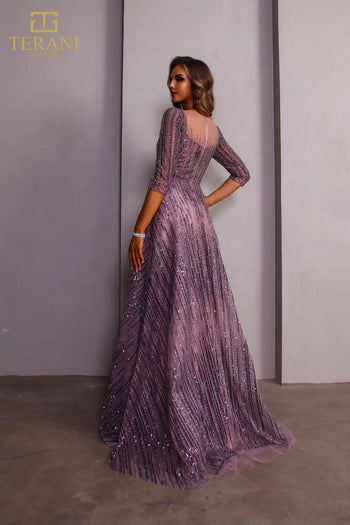 Terani Couture 251M4409 Beaded Formal Ball Gown with Long Sleeves