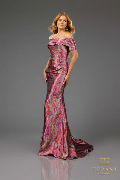 Terani Couture 251M4434 Mother of the Bride Wedding Sheath Cap Sleeve Jacquard Dress