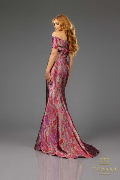 Terani Couture 251M4434 Mother of the Bride Wedding Sheath Cap Sleeve Jacquard Dress