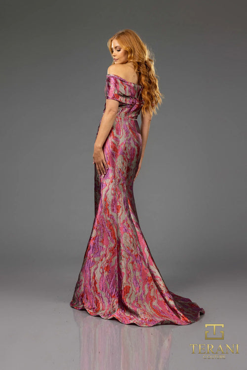 Terani Couture 251M4434 Mother of the Bride Wedding Sheath Cap Sleeve Jacquard Dress