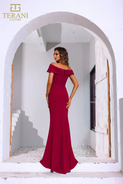 Terani Couture 251M4444 Glamorous Formal Off-Shoulder Sleeveless Stretch Crepe Dress