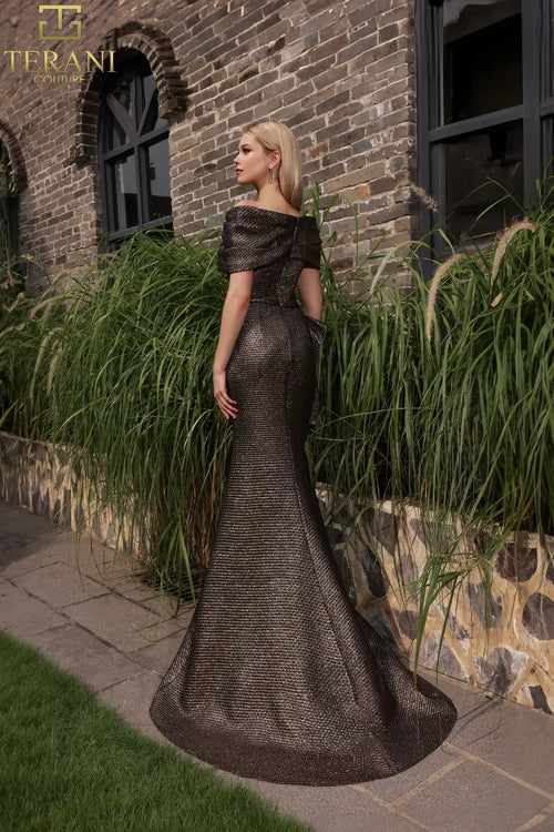 Terani Couture 251M4448 Vestido de noche formal largo metalizado