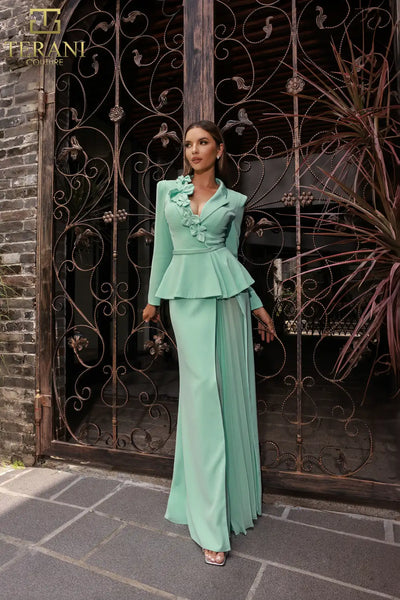 Terani Couture 251M4572 Mother of the Bride Wedding V-Neck Sheath Formal Crepe Dress