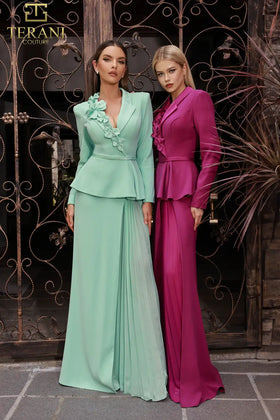 Terani Couture 251M4572 Mother of the Bride Wedding V-Neck Sheath Formal Crepe Dress