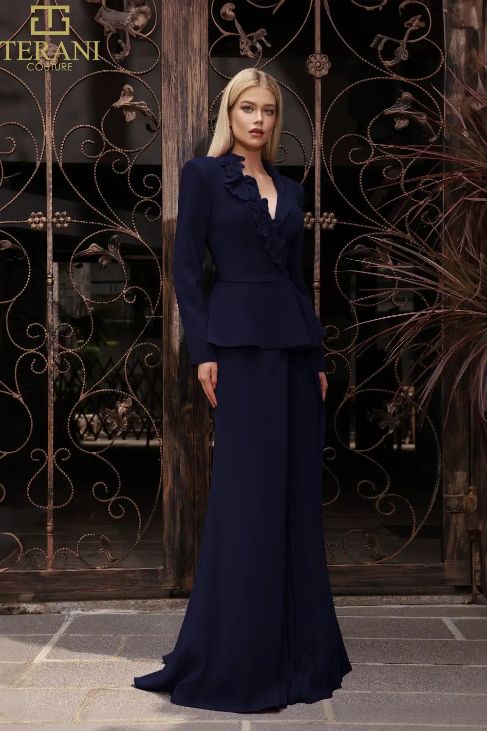 Terani Couture 251M4572 Mother of the Bride Wedding V-Neck Sheath Formal Crepe Dress