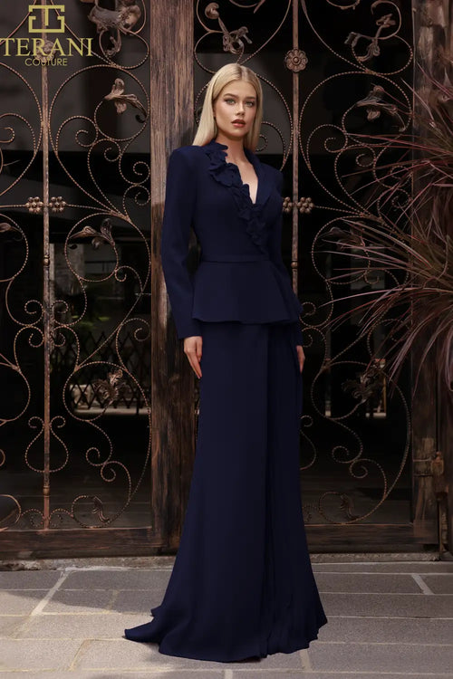 Terani Couture 251M4572 Mother of the Bride Wedding V-Neck Sheath Formal Crepe Dress