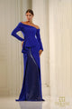 Terani Couture 251m4610 Royal Blue Sheath Assyemtric Full Sleeves Long Dress