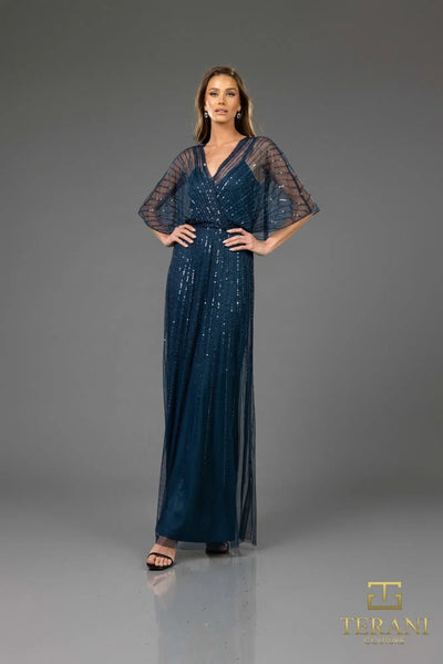 Terani Couture 251M4613 Sophisticated Elegant V-Neck A-Line Long Formal Sequin Dress