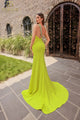 Vestido de fiesta ajustado y acampanado de crepé sin mangas, asimétrico, Terani Couture 251p4036 