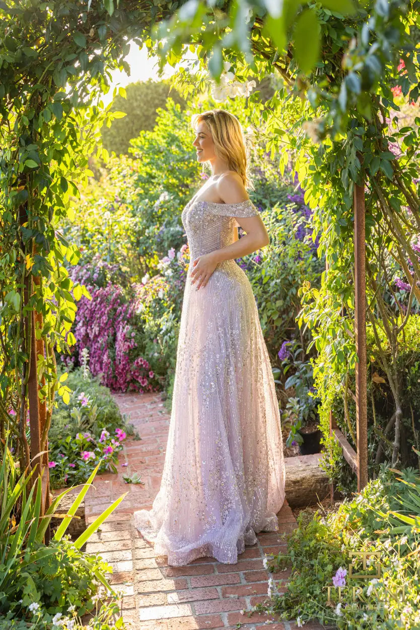 Vestido de fiesta Terani Couture 251p4041 de tul con cuentas y tirantes al descubierto