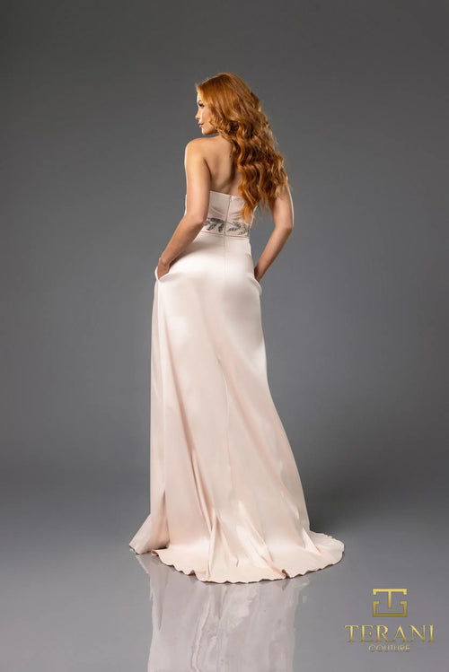 Terani Couture 251P4061 Glamorous Strapless A-Line Slit Evening Stretch Mikado Dress