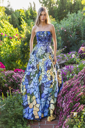 Terani Couture 251P4147 Elegant Prom BallDress Sleeveless Evening Printed Satin Dress