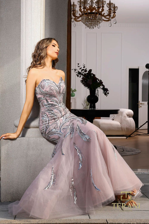 Terani Couture 251P4388 Strapless Beaded Long Fitted Prom Dress