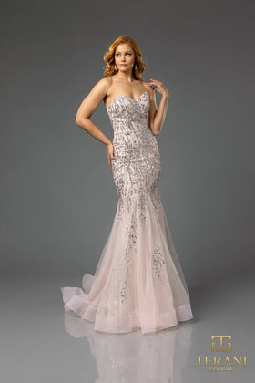 Terani Couture 251P4641 Prom Sweetheart Strapless Trumpet Evening Beaded Tulle Dress