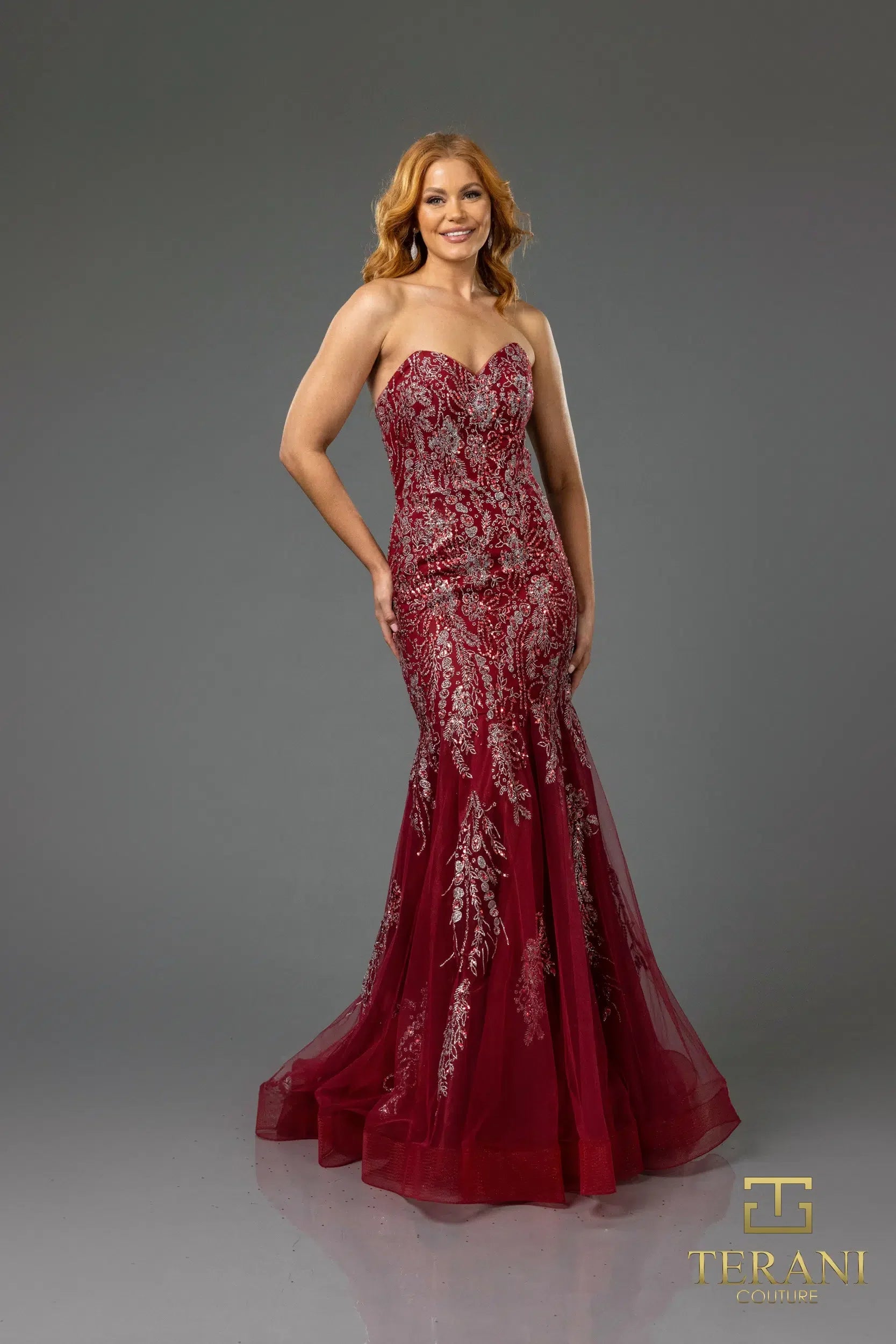 Terani Couture 251p4641 Sweetheart Beaded Tulle Strapless Trumpet Prom Dress