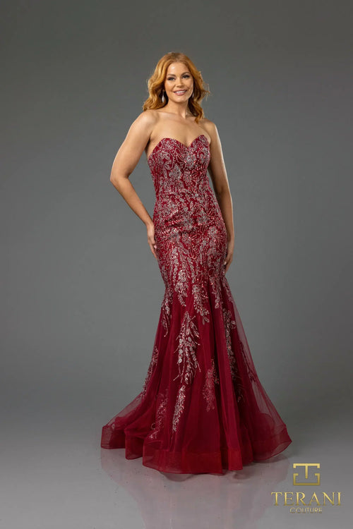 Terani Couture 251P4641 Prom Sweetheart Strapless Trumpet Evening Beaded Tulle Dress