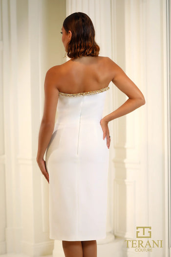 Terani Couture 251c4165 Bodycon Strapless Slit Knee Length Cocktail Dress