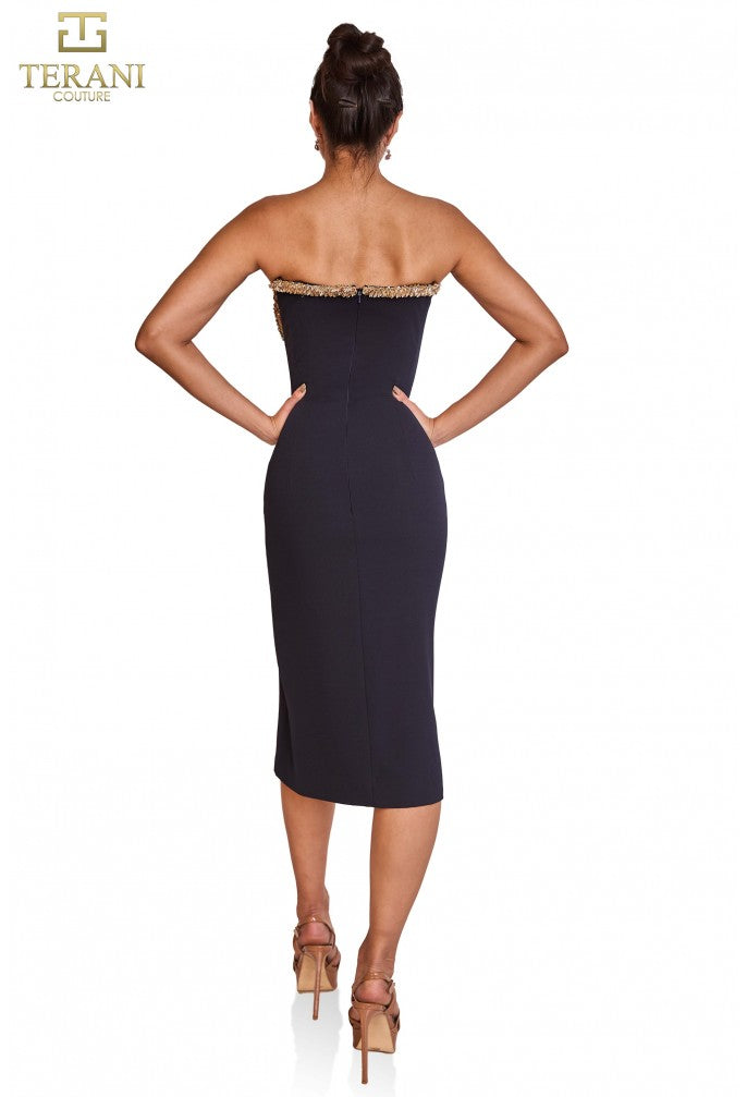 Terani Couture 251c4165 Bodycon Strapless Slit Knee Length Cocktail Dress