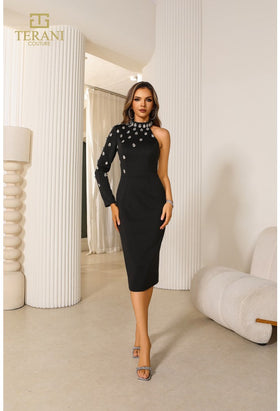 Terani Couture 251C4170 Sophisticated Formal Cocktail Round Neck Long Neoprene Dress