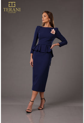 Terani Couture 251C4638 Sophisticated Cocktail Sheath Formal Stretch Satin Dress