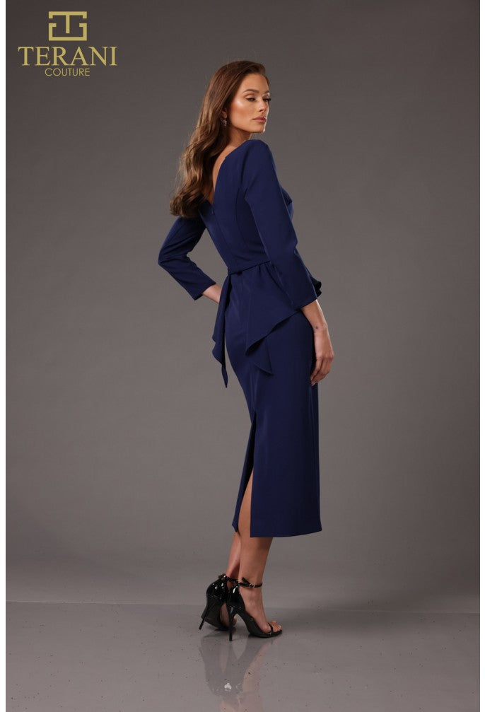Vestido de cóctel formal de manga larga y largo hasta la rodilla de Terani Couture