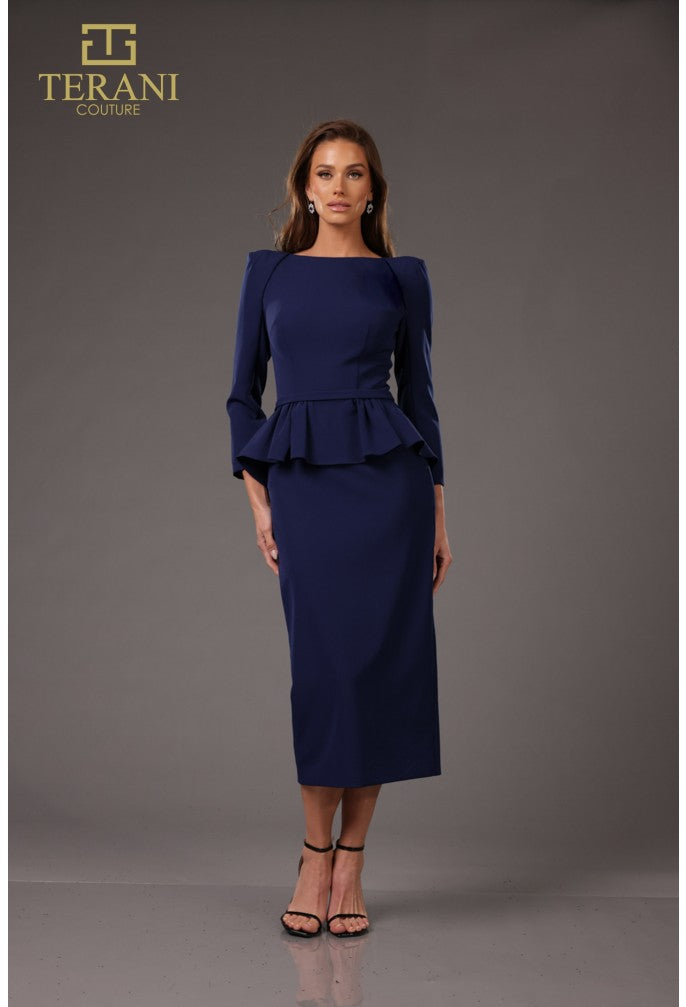 classic navy cocktail dress Navy Off-Shoulder Long Satin Formal Cocktail Dress