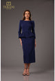 Cocktail Dresses Formal Tea Length Long Sleeve Cocktail Dress Navy 