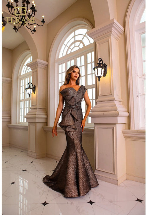 Terani Couture 251E4201 Elegant Glamorous Evening One-Shoulder Trumpet Jacquard Dress