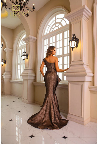 Terani Couture 251E4201 Elegant Glamorous Evening One-Shoulder Trumpet Jacquard Dress