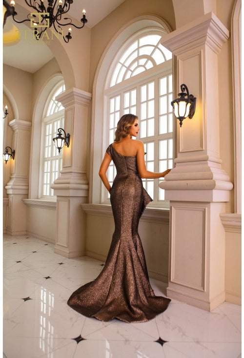 Terani Couture 251E4201 Elegant Glamorous Evening One-Shoulder Trumpet Jacquard Dress