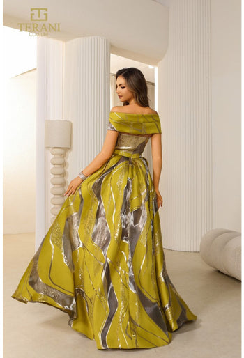 Vestido Terani Couture 251e4208 sin mangas con hombros descubiertos y efecto desgastado