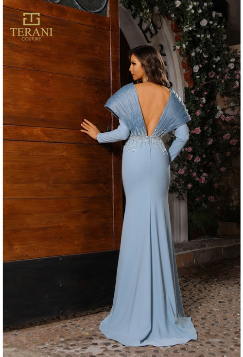 Terani Couture 251e4222 V Neck Long Sleeves Fit And Flare Evening Dress