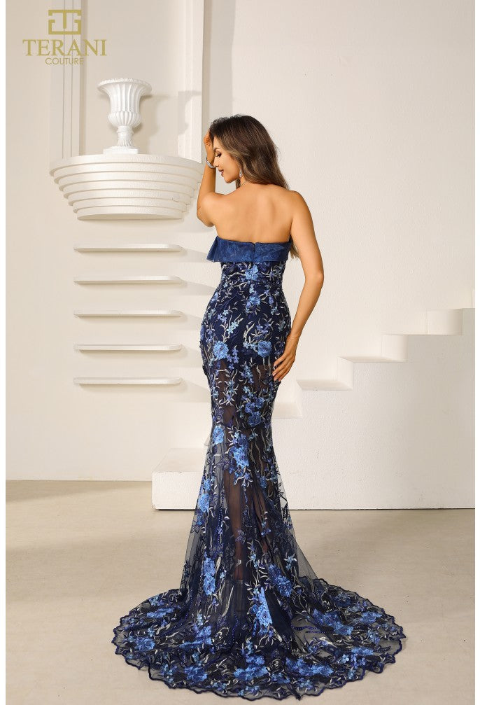 Navy and Royal Color Terani 251e4225 Sleek Strapless Maid of Honor Gown