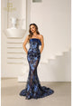 Navy and Royal Color Terani 251e4225 Sleek Strapless Maid of Honor Gown