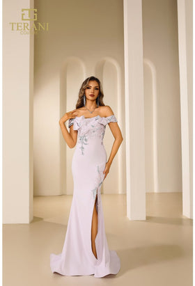 Terani Couture 251E4237 Sophisticated Elegant Evening Off-Shoulder Formal Lace Dress