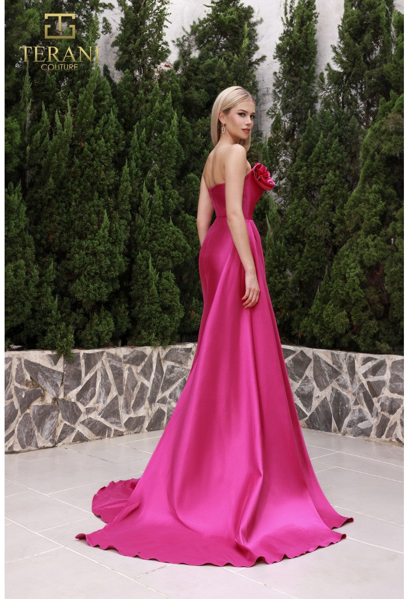 Terani Couture 251e4251 - Vestido de mikado elástico con abertura frontal y diseño asimétrico