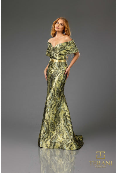 Terani Couture 251E4253 Glamorous Off-Shoulder Sleeveless Long Formal Jacquard Dress