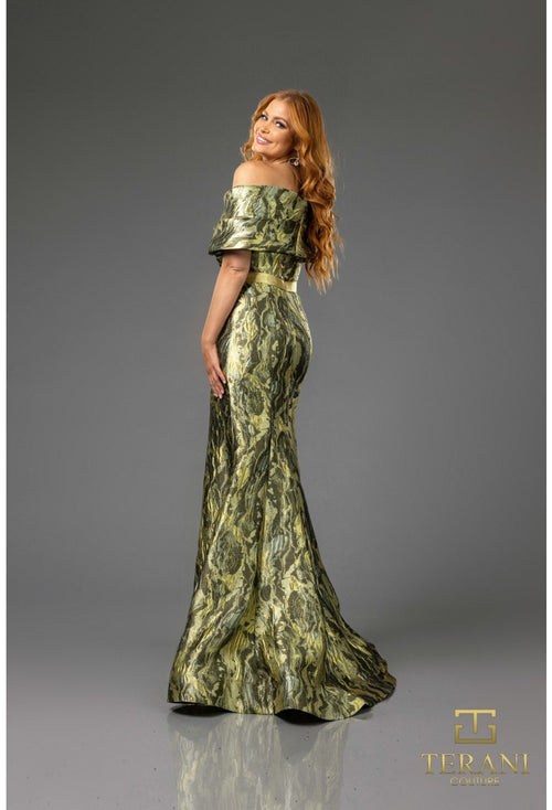 Terani Couture 251E4253 Glamorous Off-Shoulder Sleeveless Long Formal Jacquard Dress