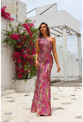 Terani Couture 251E4254 Sophisticated Evening Sheath Sleeveless Formal Jacquard Dress