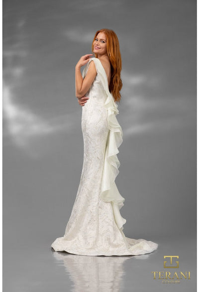 Terani Couture 251E4256 Elegant Long Evening Gown with Feather Ruffle Detail