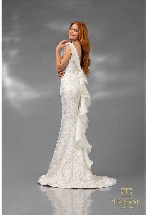 Terani Couture 251E4256 Elegant Long Evening Gown with Feather Ruffle Detail